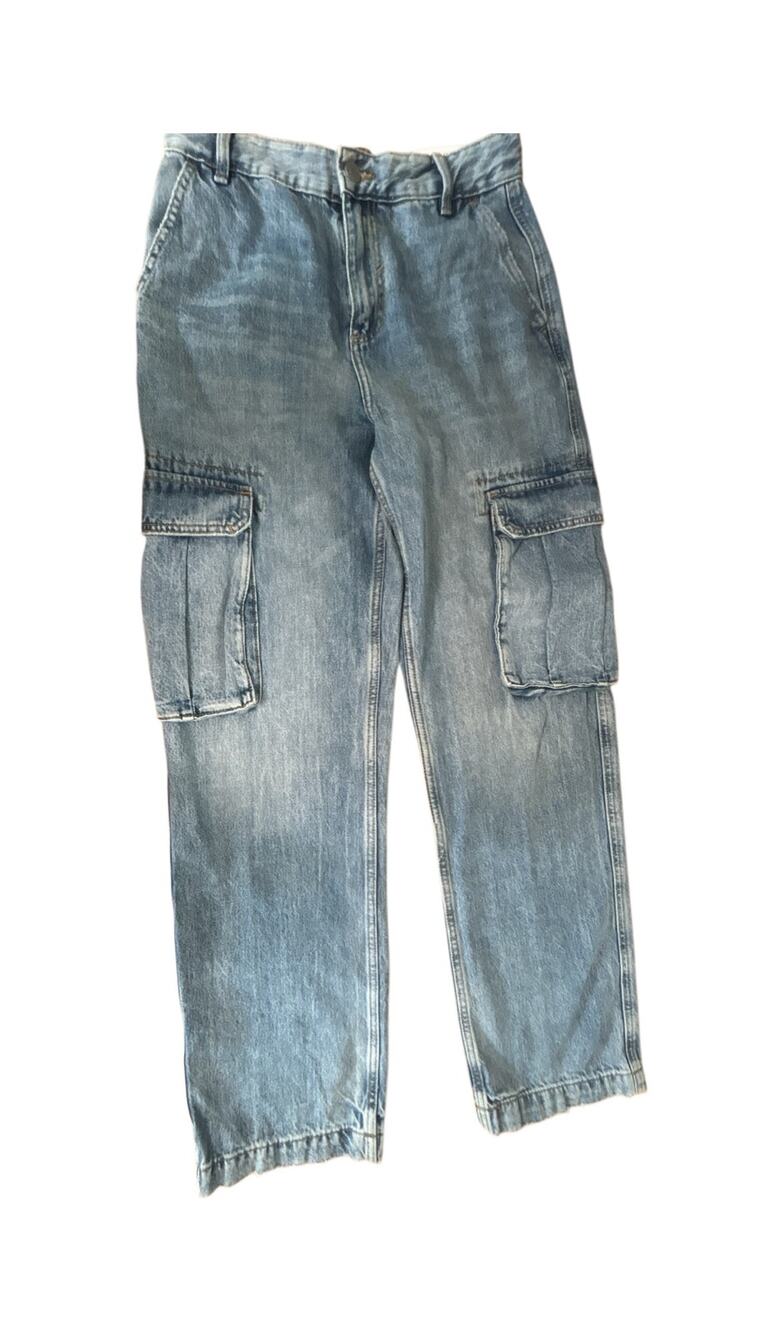 Zara Straight Cargo Jeans Mid Waist Y2K Gorpcore Utility Streetwear Size 29